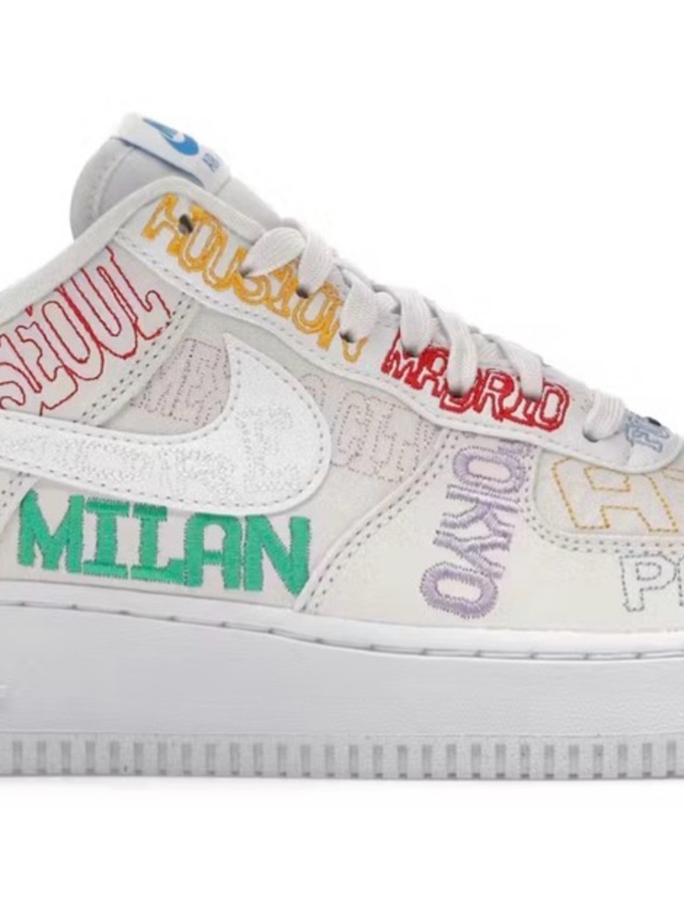 Nike White Low-Top Sneaker with Multicolor City Embroidery